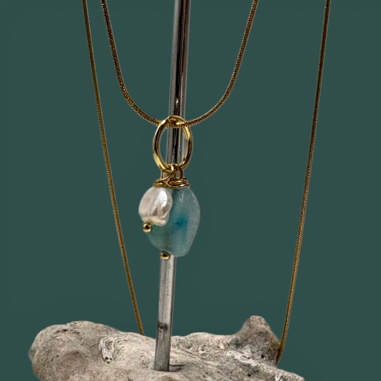 Colgante de "Ágata craquelada y perla"
