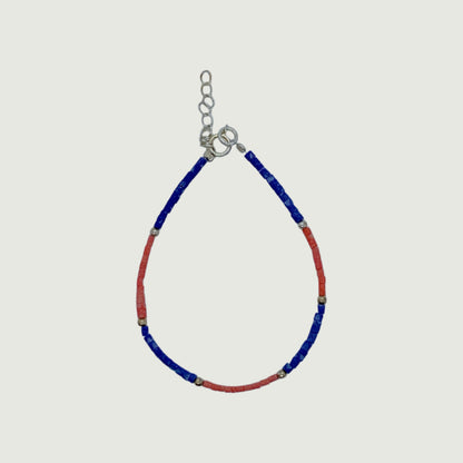 Silver bracelet with lapis lazuli and coral stones | Hypoallergenic jewelry