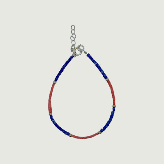 Silver bracelet with lapis lazuli and coral stones | Hypoallergenic jewelry